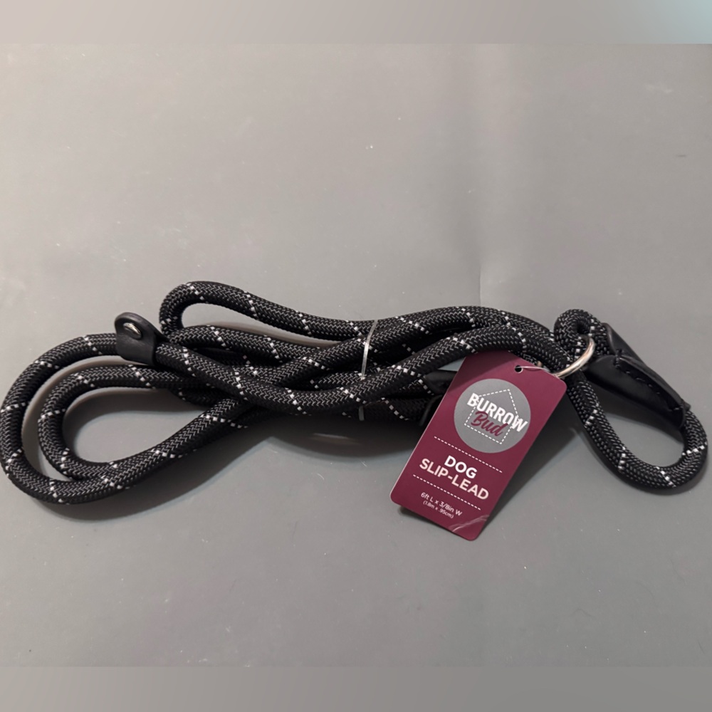 Burrow Bud Black Dog Slip Lead with Reflective Threading, NeW